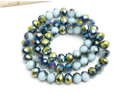 Margele cristal rondel fatetat 8x6mm sky blue iris verde (sirag)