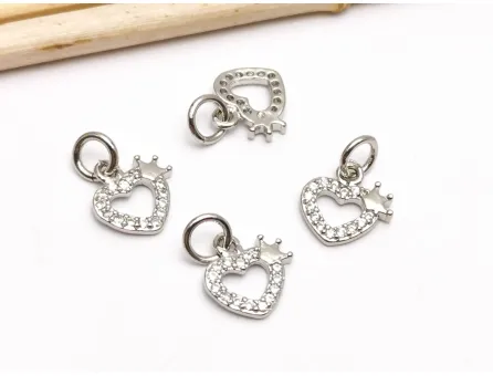 Charm cubic zirconia inima 10x9mm argintiu (1buc)