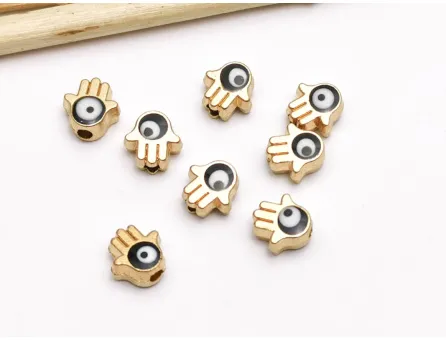 Margele de alama emailate mana hamsa 7x7x5mm negru