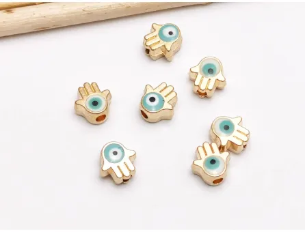 Margele de alama emailate mana hamsa 7x7x5mm albastru