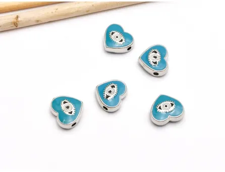 Margele de alama emailate inima 10x9x4mm turcoaz