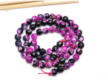 Sirag agate crackle fatetat 6mm negru fucsia