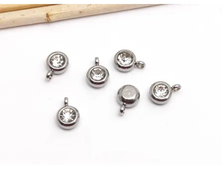 Charm otel inoxidabil cu rhinestone 9x6.5x4mm transparent