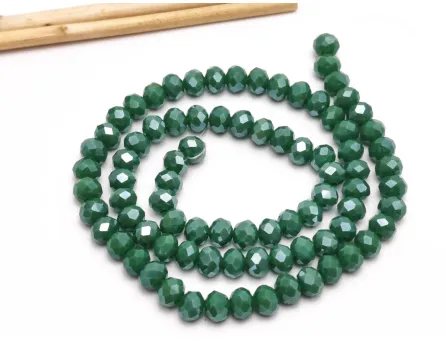 Margele cristal rondel fatetat 6x4mm verde opac lustered (sirag)