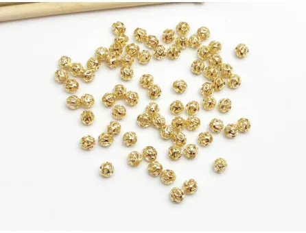 Margele de alama decorative 4mm placate cu aur 18K (1buc)