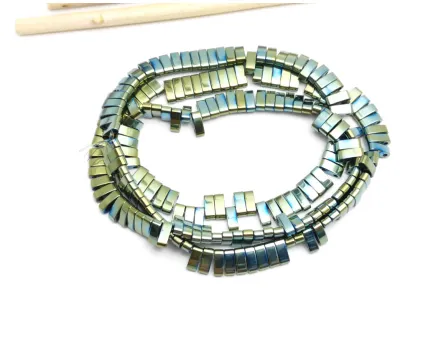 Sirag hematit dreptunghi cu doua orificii 5x2mm iris verde