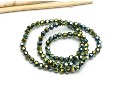 Margele cristal rotund fatetat 4mm iris verde metalic (sirag)