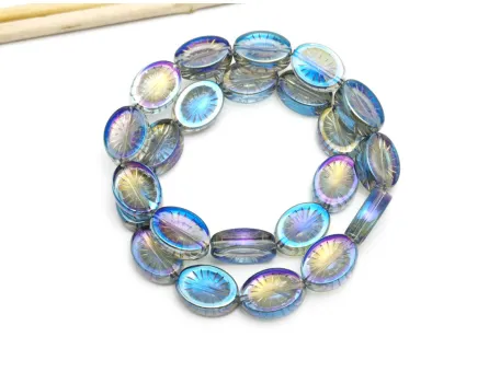 Cristal oval plat 14x10mm gri albastru iris (sirag)