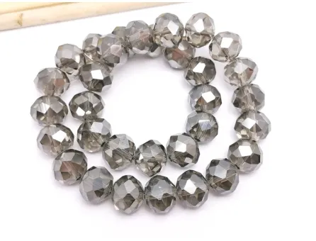 Margele cristal rondel fatetat 10x8mm gri inchis lustered (sirag)