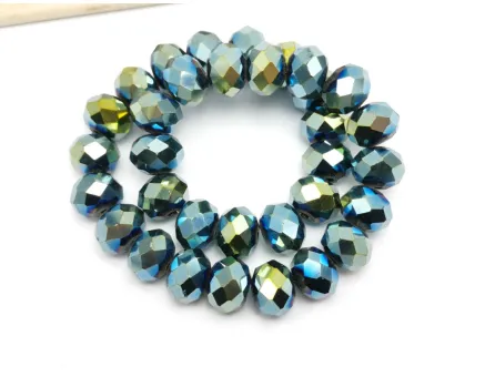 Margele cristal rondel fatetat 10x8mm iris verde metalic (sirag)