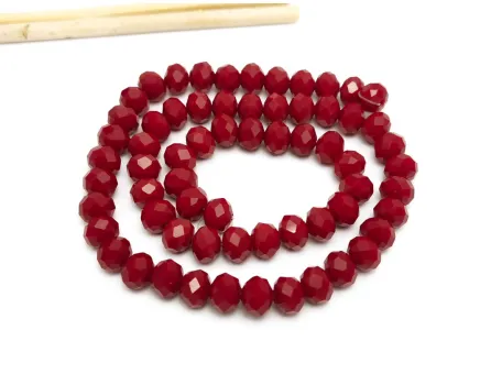 Margele cristal rondel fatetat 8x6mm rosu inchis opac (sirag)