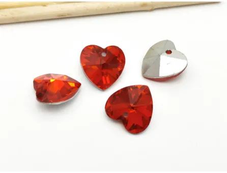 Pandantiv sticla inima 14x14mm rosu argintiu