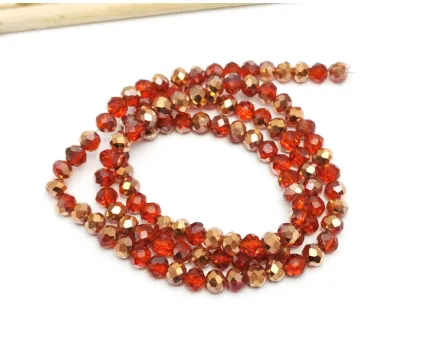 Margele cristal rondel fatetat 4x3mm rosu rose gold (sirag)