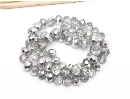 Margele cristal rondel fatetat 8x6mm argintiu transparent (sirag)