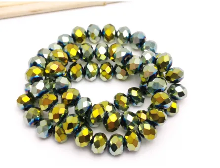 Margele cristal rondel fatetat 8x6mm iris verde metalic (sirag)