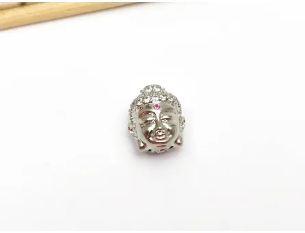 Distantier cubic zirconia buddha 13x12mm argintiu