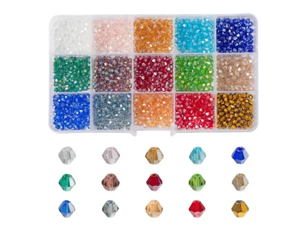 Selectie cristale biconice 4mm 1500 buc + cutie compartimentata
