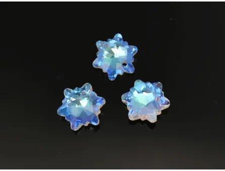 Pandantiv sticla fulg de nea 14mm transparent albastrui