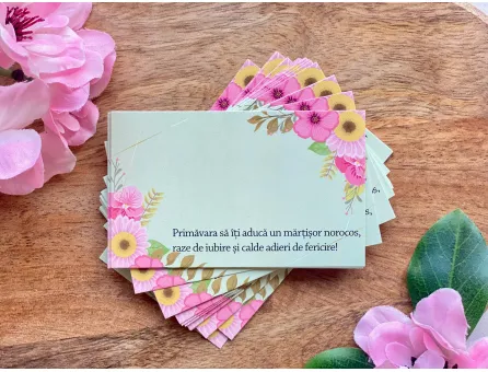 Cartonas martie flori roz 8.6x5.3cm (50buc)