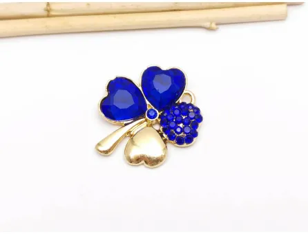 Charm auriu trifoi cu pietricele 25.5x23mm blue