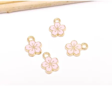 Charm auriu floare 12x9mm roz