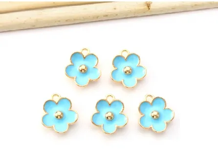 Charm auriu floare 13x11.5mm turcoaz