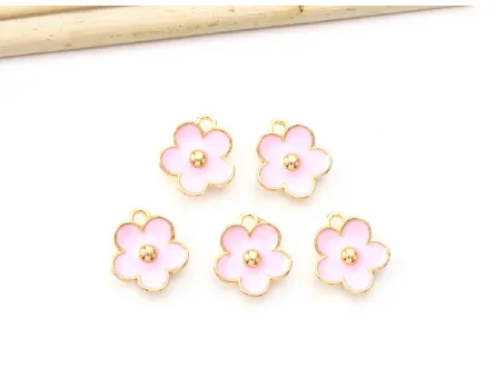 Charm auriu floare 13x11.5mm roz