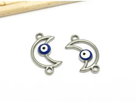 Link otel inoxidabil 304 luna cu ochi de deochi 20.5x12x3mm