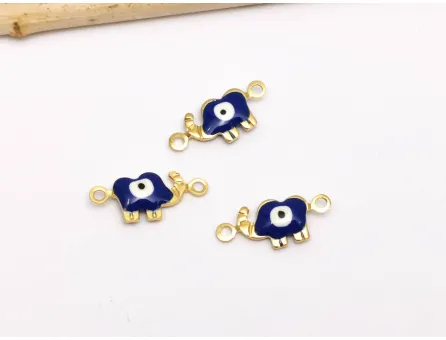 Link otel inoxidabil 304 auriu elefant cu ochi de deochi 15x6.5x2.5mm