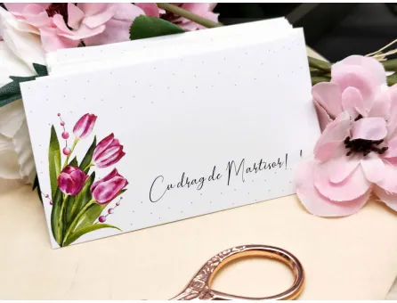 Cartonas martie lalele mov 8.6x5.3cm (50buc)