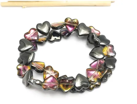 Margele sticla inima electroplacate 10x10x4.5mm iris mov gri inchis (sirag)