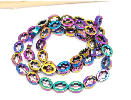 Sirag hematit oval cu cruce 8x6x2.5mm metalic mix