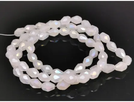 Margele cristal picatura 6x4mm alb opal lustered (sirag)