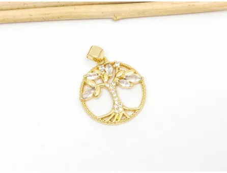 Charm copacul vietii din cubic zirconia 21.5x19mm auriu