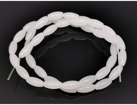 Margele sticla ovale 9x4mm alb laptos (sirag)