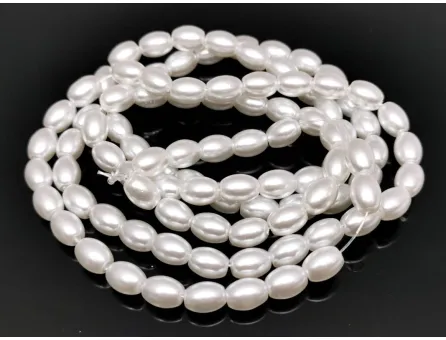 Perle de sticla ovale 8x6mm alb (sirag)