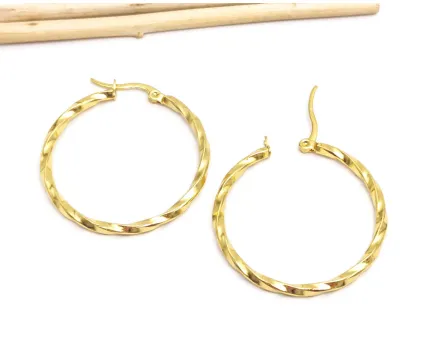 Tortite cercei otel inoxidabil 201 auriu rasucit 38x34mm (2buc)