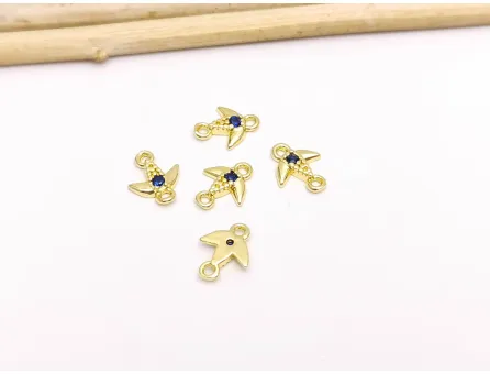 Link cubic zirconia auriu randunica 8x6.5x1.5mm albastru