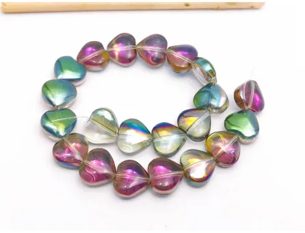 Margele sticla inima electroplacate 10mm iris roz verde (sirag)