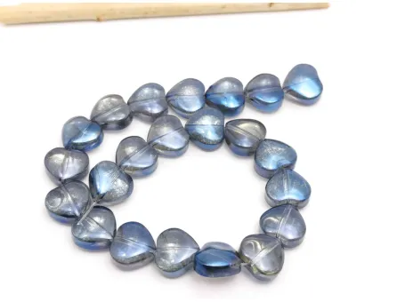 Margele sticla inima electroplacate 10mm iris gri albastru inchis (sirag)