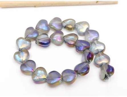 Margele sticla inima electroplacate 10mm iris gri albastru (sirag)