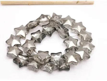 Margele sticla electroplacat stea 13x12mm gri metalic (sirag)