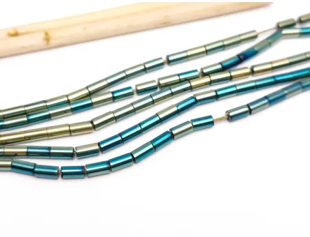 Margele de sticla tubulare 5x2.5mm iris verde (sirag)