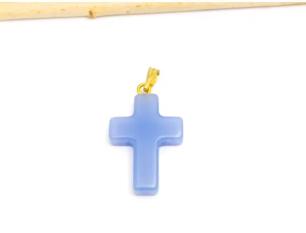 Pandantiv sticla cruce 28.5x18mm albastru