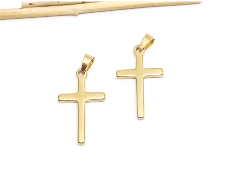 Charm otel inoxidabil 304 auriu placat IP cruce 33x19x2mm