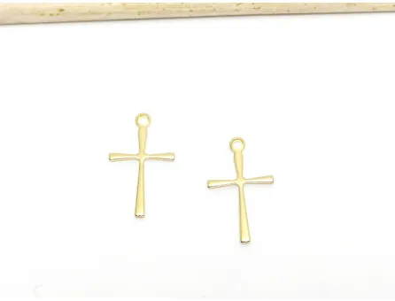 Charm otel inoxidabil 304 auriu cruce 16x10x0.7mm