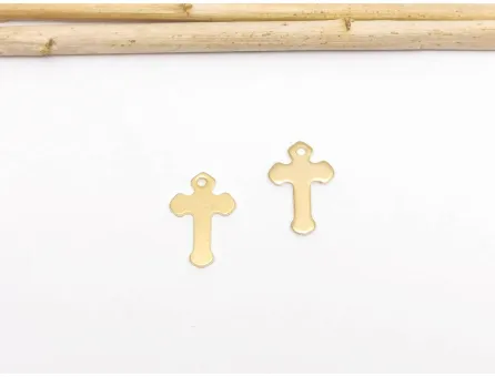 Charm otel inoxidabil 304 auriu cruce 15x10x0.5mm