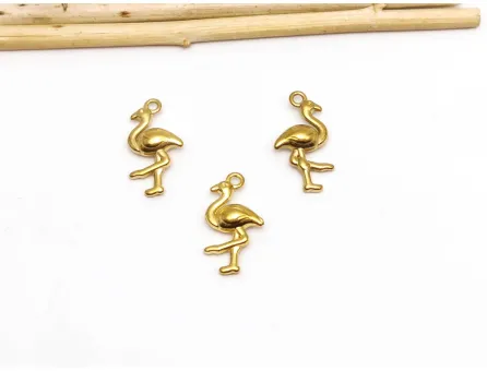 Charm otel inoxidabil 304 auriu placat IP flamingo 18.5x10x4mm