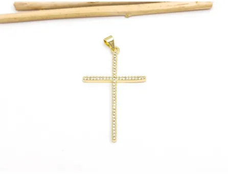 Charm cruce din cubic zirconia auriu 41x24mm