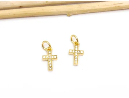 Charm cruce din cubic zirconia auriu 11x6.5mm